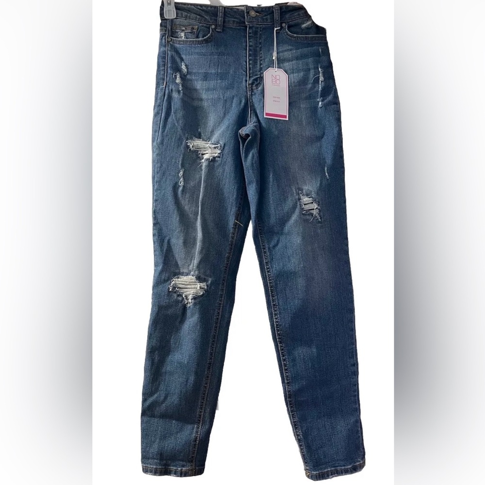 No Boundaries Jeans Womens Size 9 Blue High Rise Mom Distressed Tapered Loose